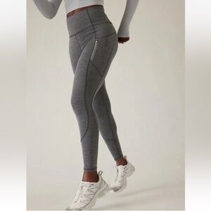 Athleta Rainier Heather Tight Grey Heather Legging Zip Up Pockets Reflective NWT